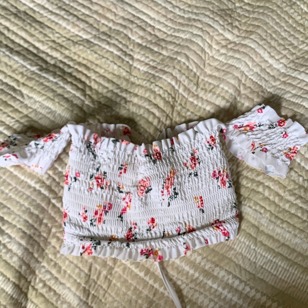 White with colorful floral pattern bikini top